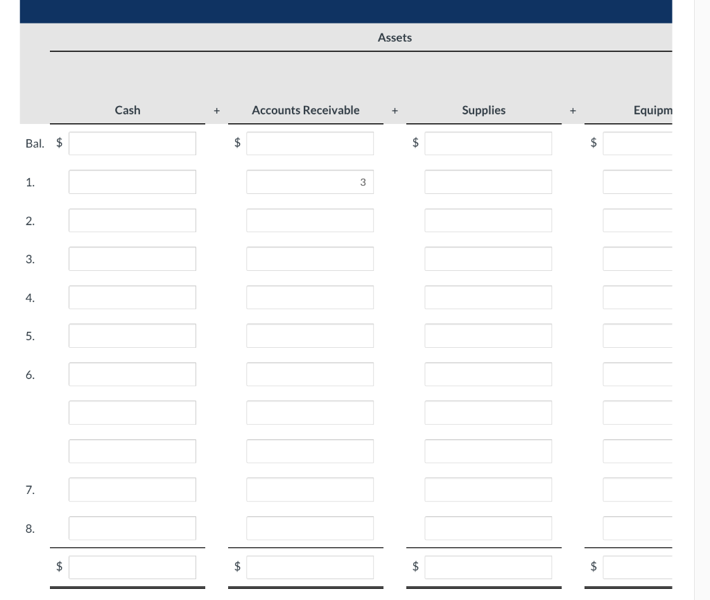 Bal. $ 1. 2. 3. 4. 5. 6. 7. 8. $