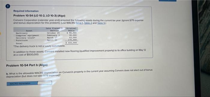 (Algo) Convers Corporation (calendar year-end) acquired the following assets during the current
