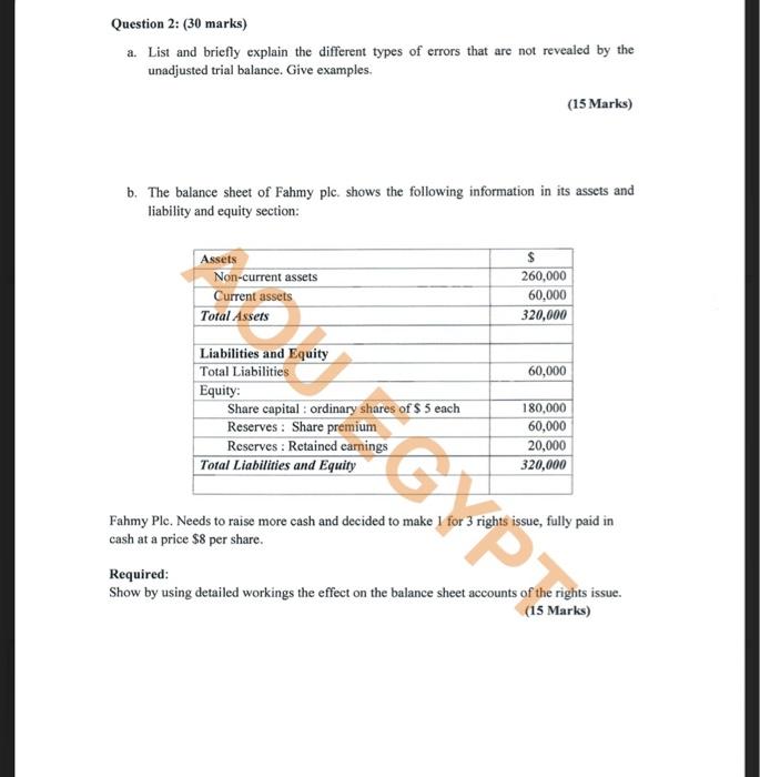  please help me solve it step by step Question 2: (30