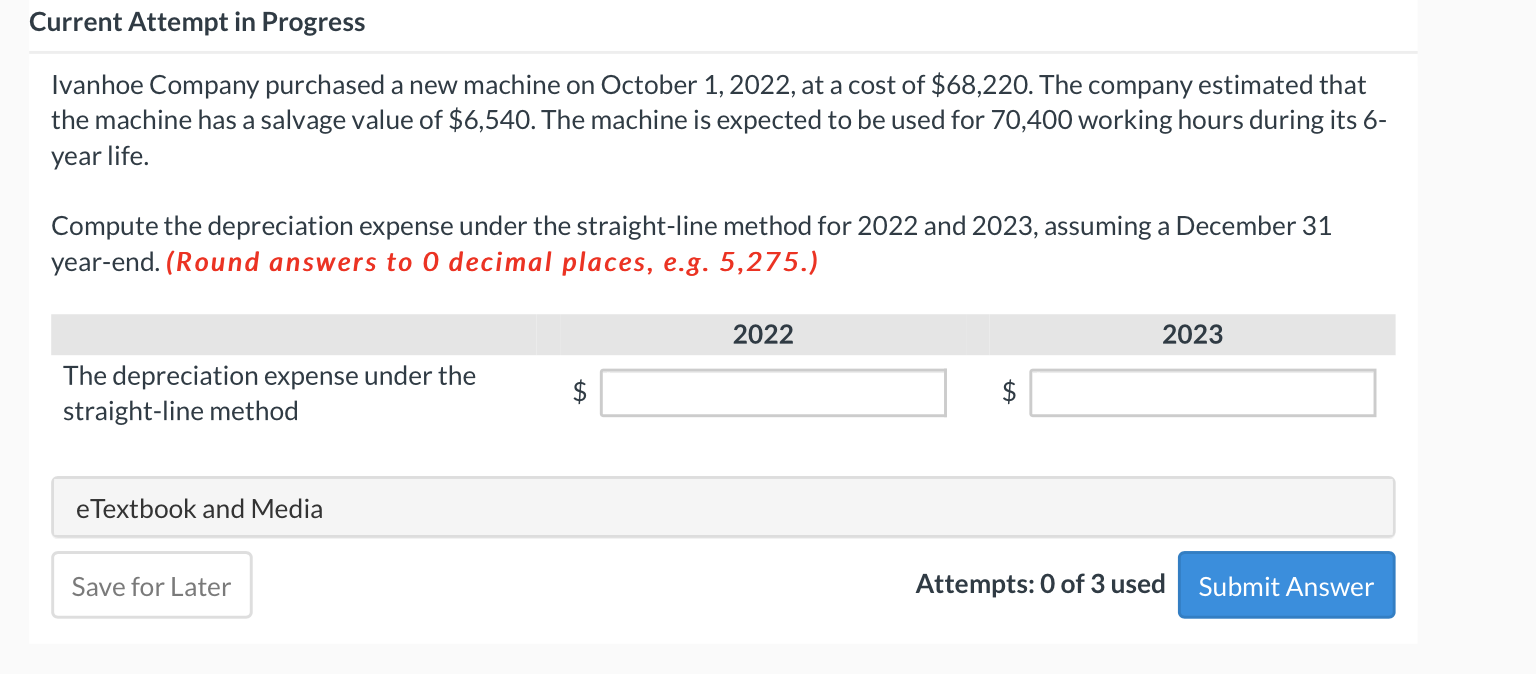  Current Attempt in Progress Ivanhoe Company purchased a new machine on