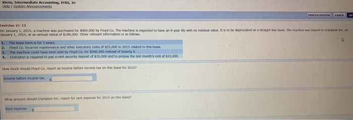  Kiese, Intermediate Accounting, IFRS, 2e Help System Announcements PRINTER VERSION Exercise