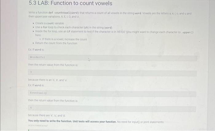  Write a function def countvowel(vord) that returns a count of all