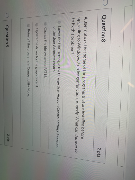  i need your help please Question 8 2 pts A user