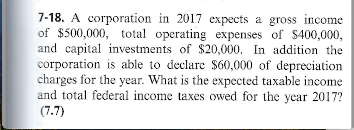  7-18. A corporation in 2017 expects a gross income of $500,000,