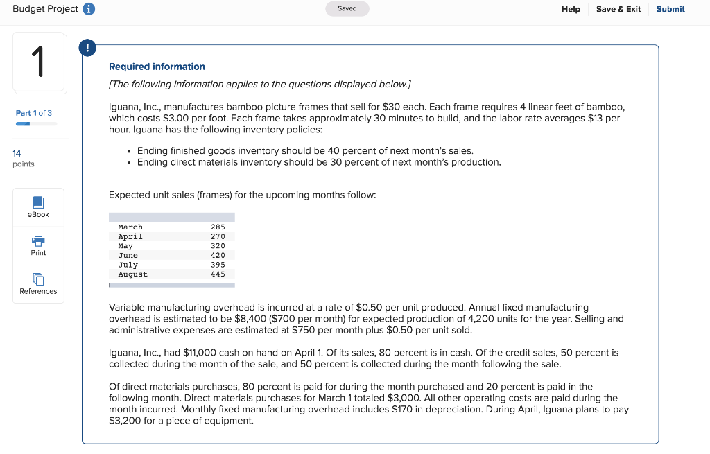 Budget Project Saved Help Save & Exit Submit Required information The