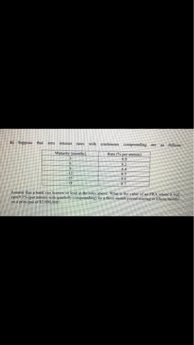  6) Suppose that sero interest rates with continuous compounding are follow