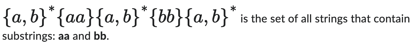  {a,b}**{aa}{a,b}**{bb}{a,b}** is the set of all strings that contain substrings: aa
