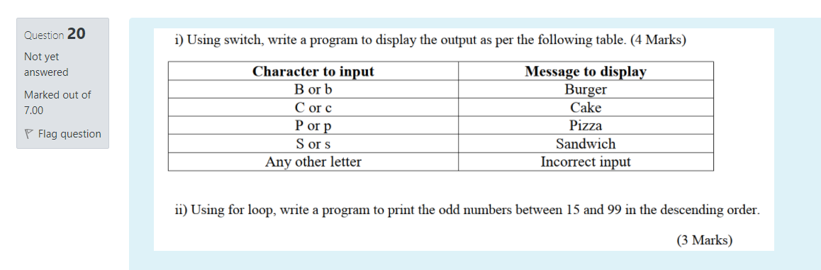  C program solve by C program Question 20 i) Using switch,