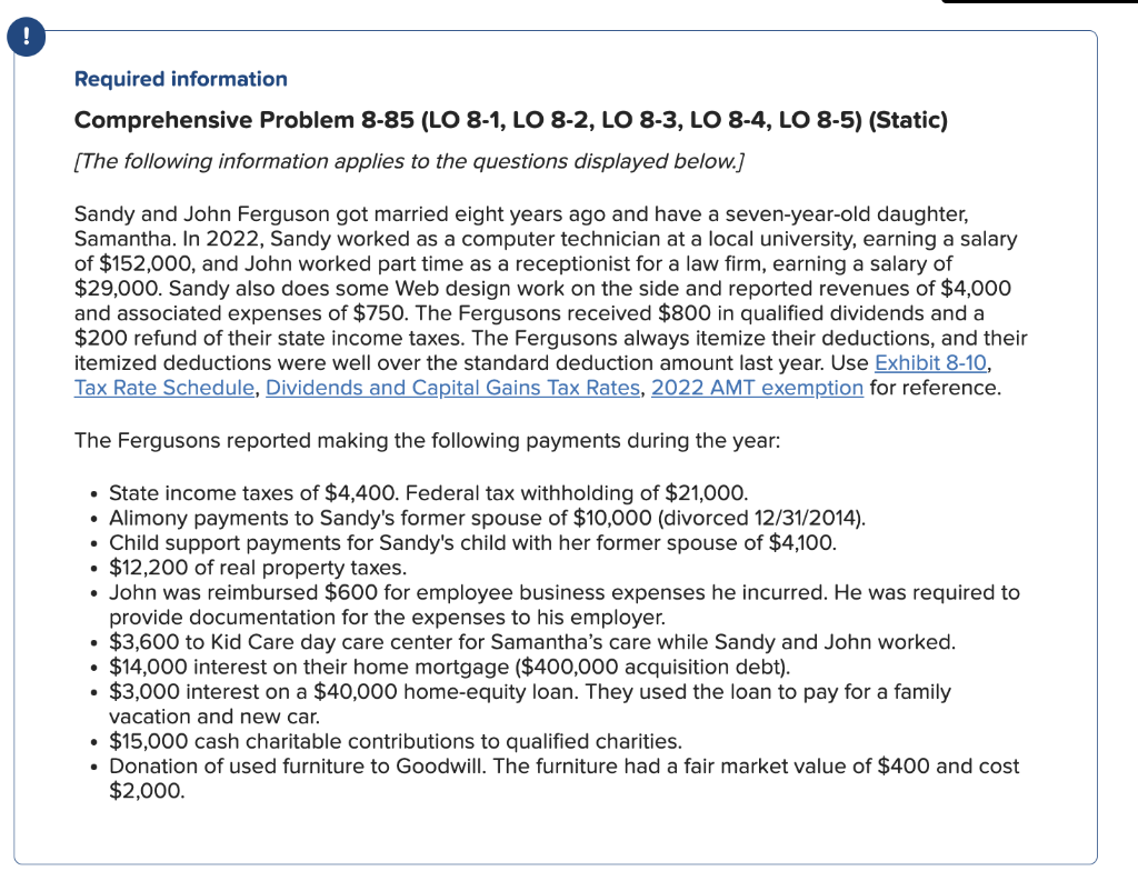 HELLO, PLEASE HELP ANSWER THIS. DUE TOMORROW THANKS!! COMPREHENSIVE PROBLEM 8-85 (LO