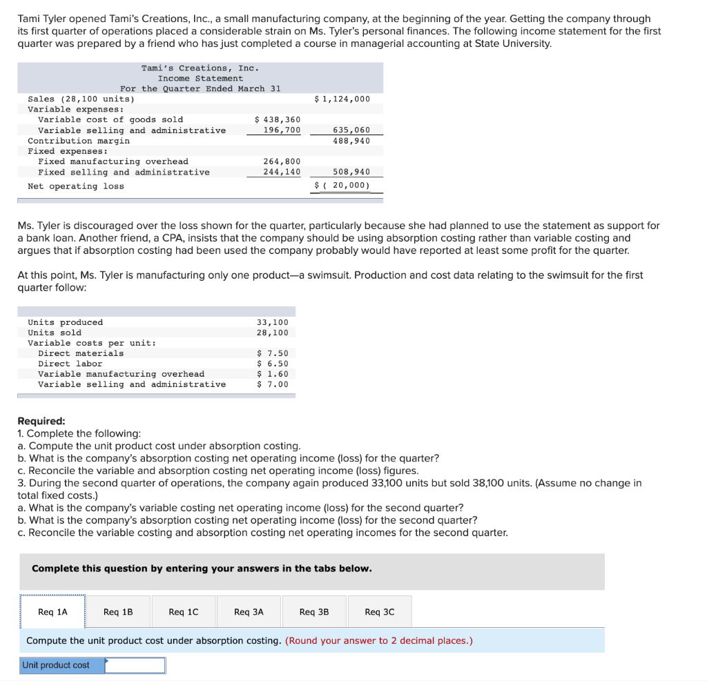 Req 1a, 1b, 1c, 3a, 3b, 3c Tami Tyler opened Tami's Creations,