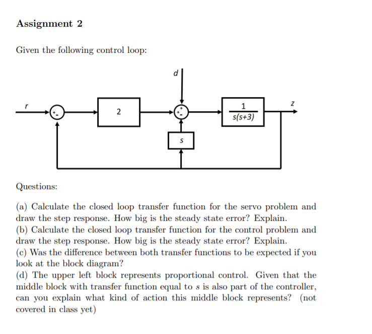  Assignment 2 Given the following control loop: 2. 2 1 s(s+3)