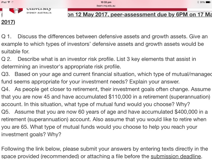  Discuss the differences between defensive assets and growth assets. Give an