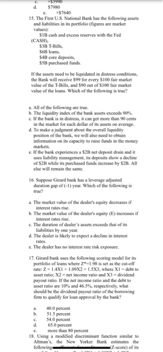  $3990 d. $7980 e. $7640 15. The First U.S. National Bank