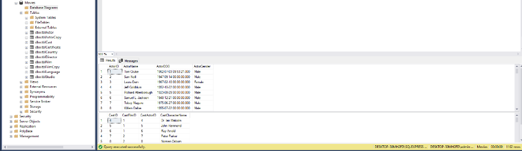 shot of a result set showing the data you inserted, updated, or