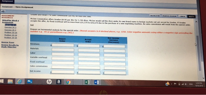 a and B ment CALORA CALOLATOR PRINTER VERSION BACK Exercise 20-2 Gruden