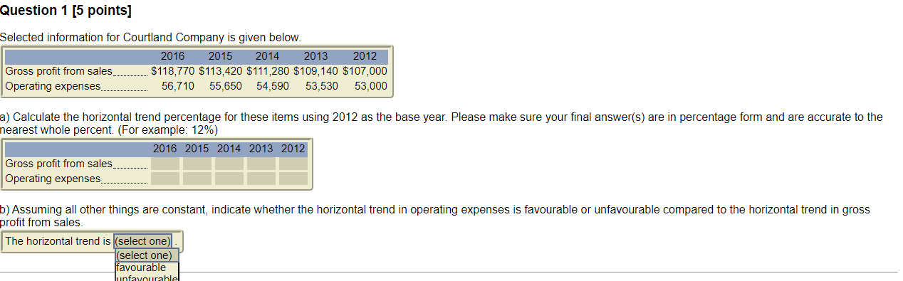  Please show calculations Question 1 [5 points] Selected information for Courtland