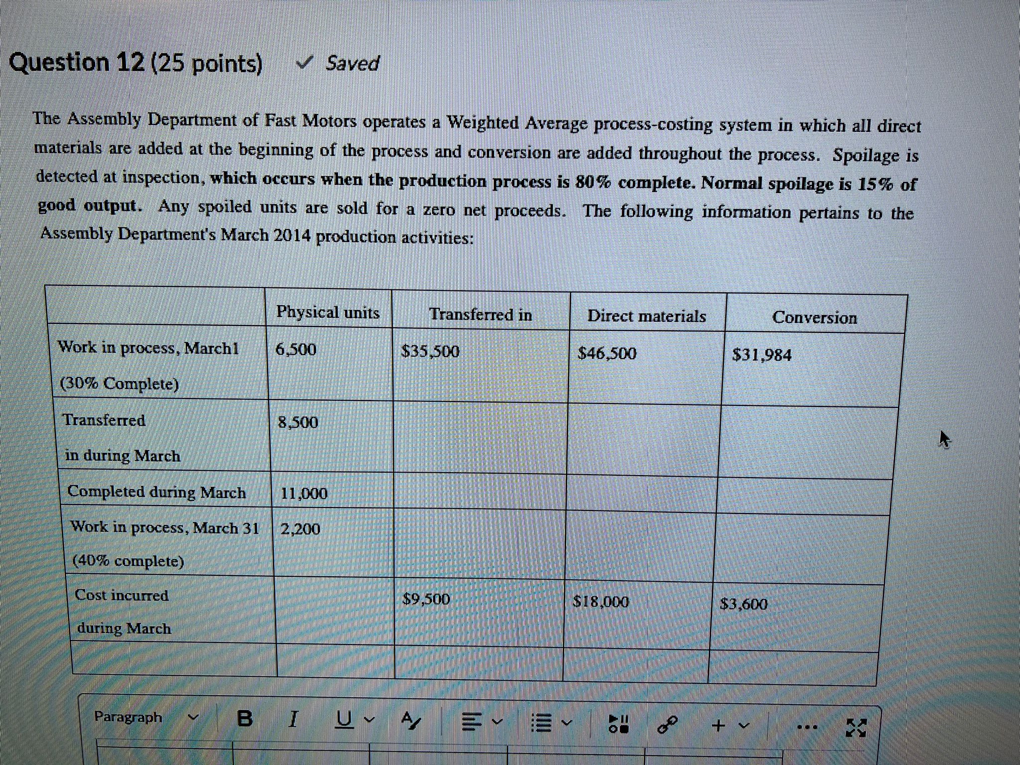 Cost of units completed and transferred out b. Cost of normal spoilage