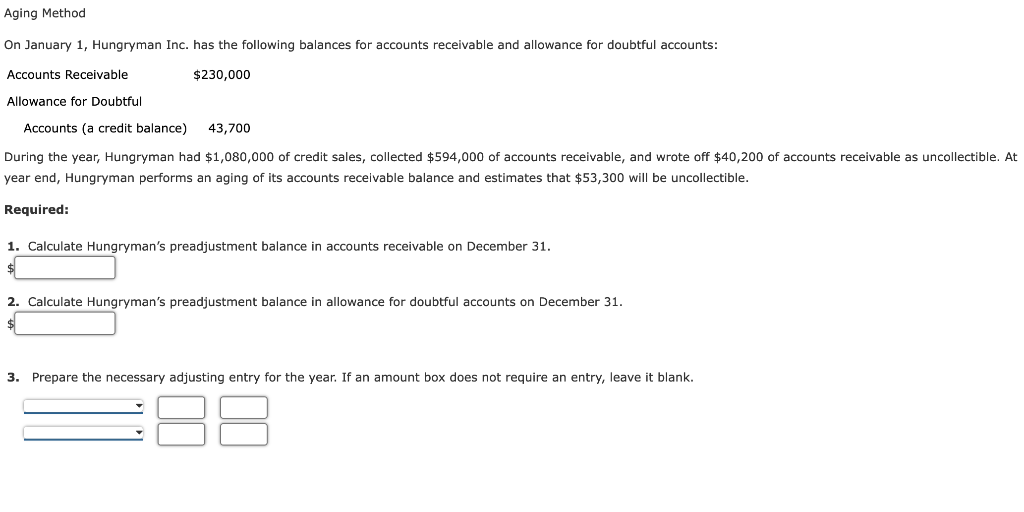  Aging Method On January 1 , Hungryman Inc. has the following