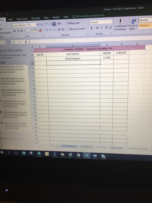 with all totals for columns, and the worksheet formulas tab through the