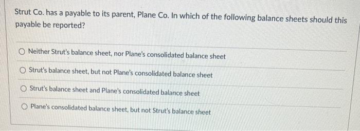  Strut Co. has a payable to its parent, Plane Co. In
