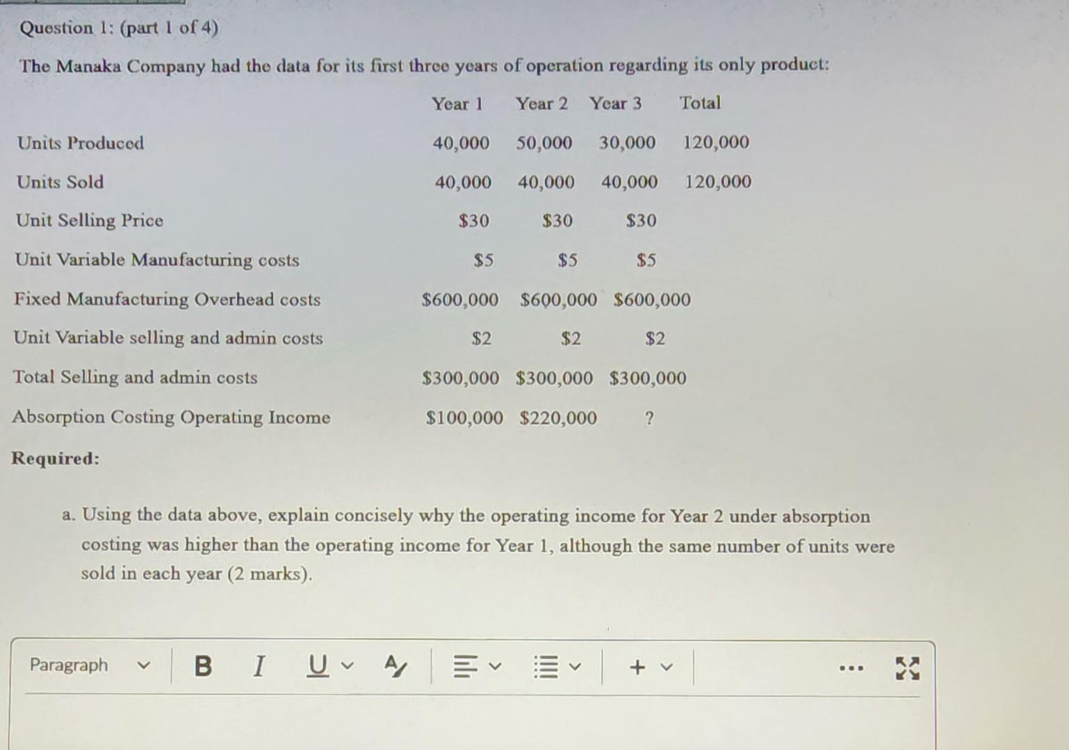  C. prepare an income statement for year 2 using contribution format