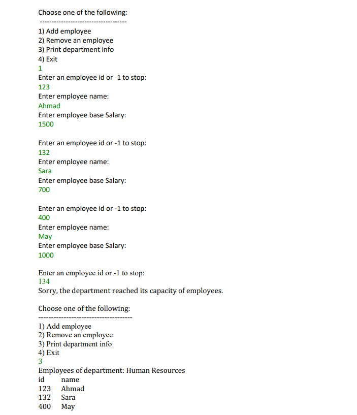 department in an array. It has the following instance variables: name maximum