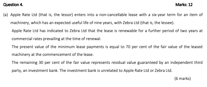  Question 4. Marks: 12 (a) Apple Rate Ltd (that is, the