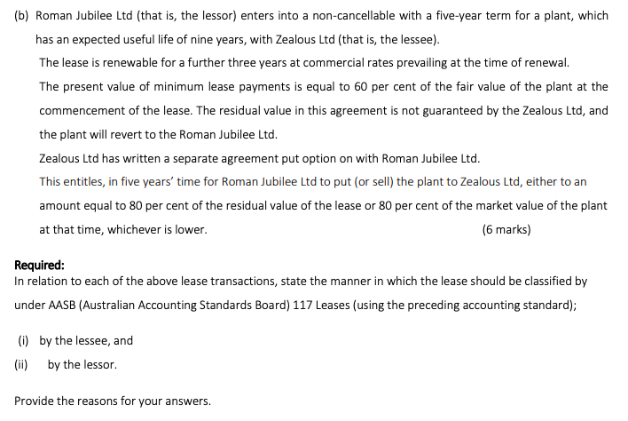 lessor) enters into a non-cancellable lease with a six-year term for an