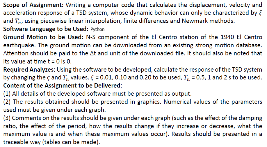  Scope of Assignment: Writing a computer code that calculates the displacement,