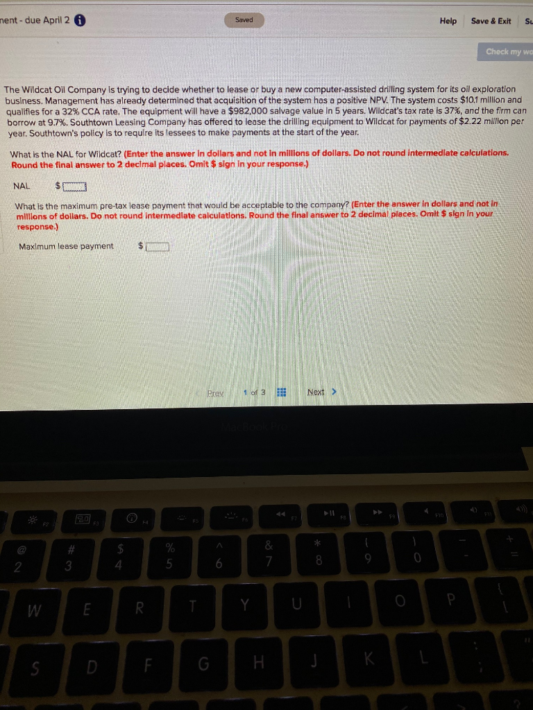  ment - due April 20 Saved Help Save & Exit Su