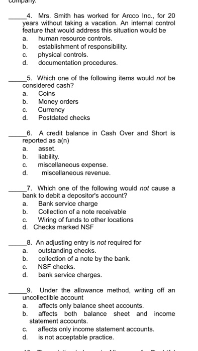  Cumpally. _4. Mrs. Smith has worked for Arcco Inc., for 20