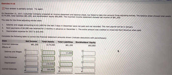  Exercise 4-16 Your answer is partially correct. Try again. On December