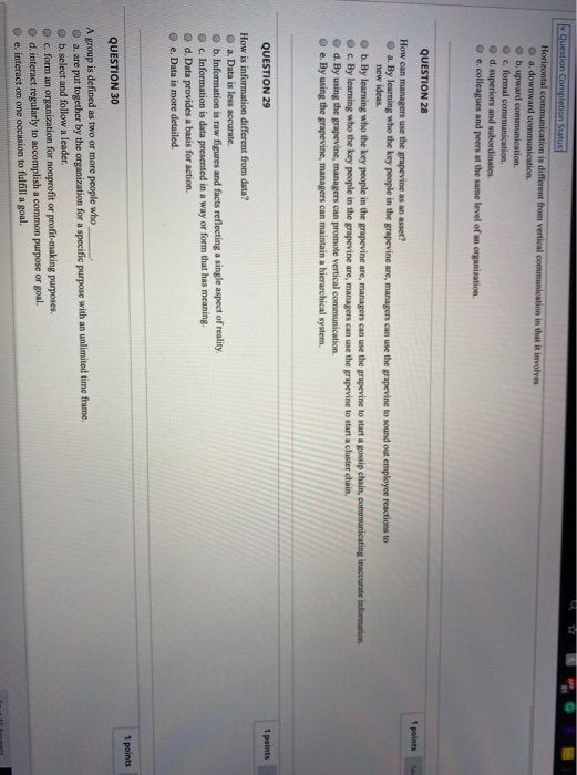  Question Completion Status Horizontal communication is different from vertical communication in