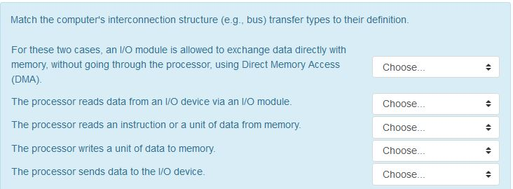  Match the computer's interconnection structure (e.g., bus) transfer types to their