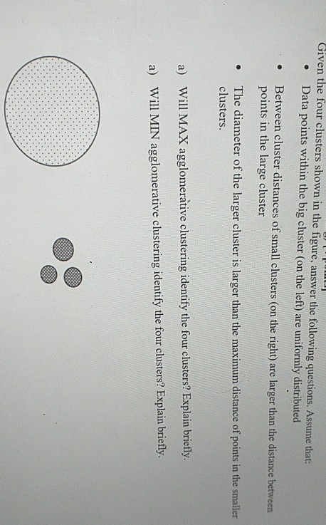 Given the four clusters shown in the figure, answer the following