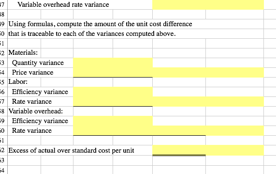 Controller has asked you to compute the basic variances and the impact