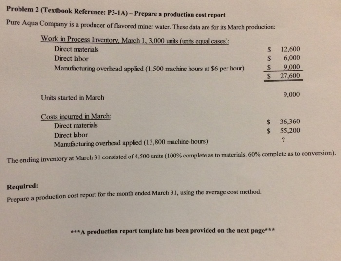  Problem 2 (Textbook Reference: P3-1A)- Prepare a production cost report Pure