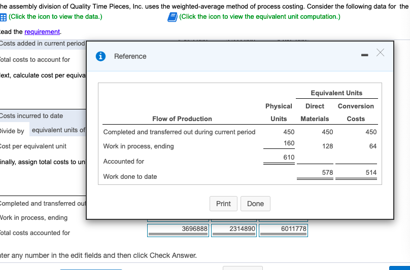 units of Physical Units Direct Conversion (Watches) Materials Costs Beginning work in
