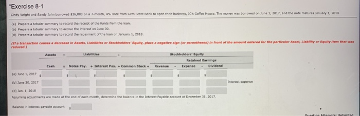  Exercise 8-1 Cindy Wright and Sandy John borrowed $36,000 on a