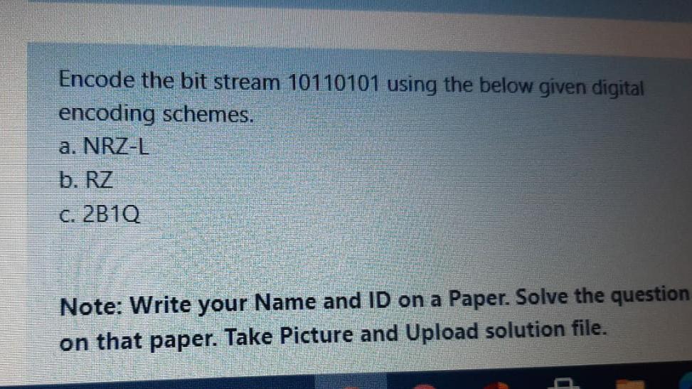 Encode the bit stream 10110101 using the below given digital encoding