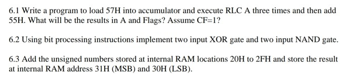  6.1 Write a program to load 57H into accumulator and execute