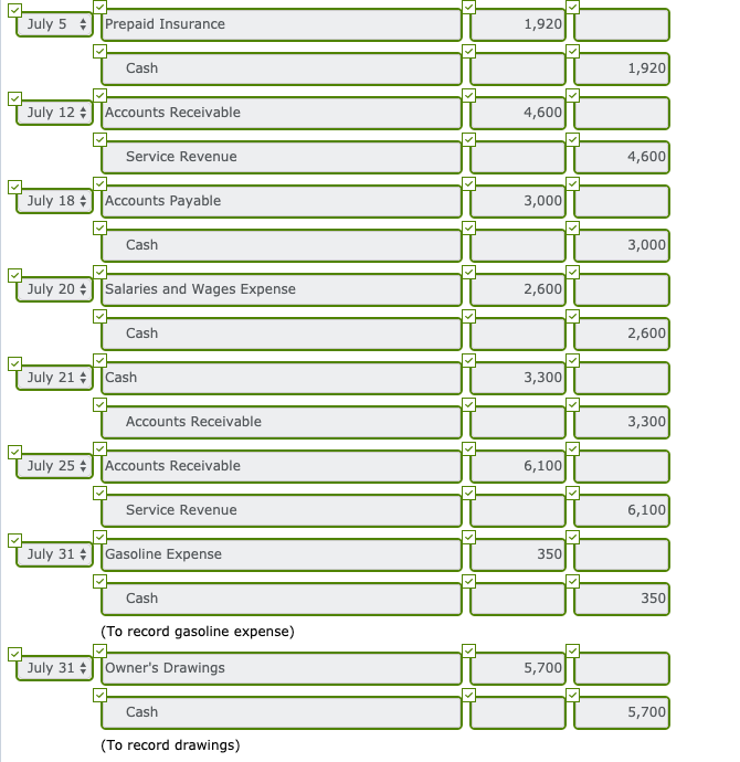 Cleaning Service on July 1, 2020. During July, the following transactions were