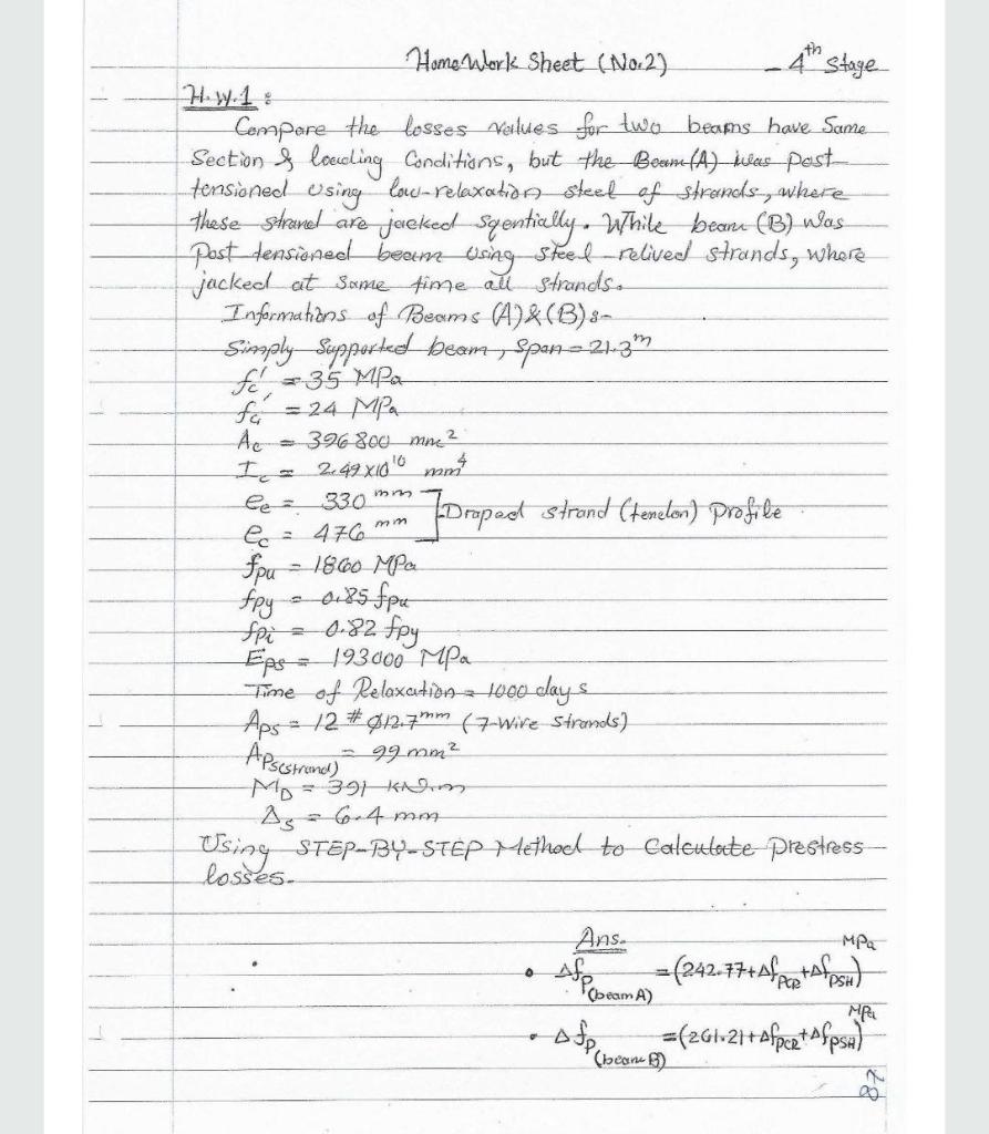 4th stage span=21.3m - 396 800 mne? Home Work Sheet (No.2)
