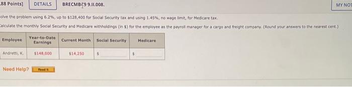  olve the problem using 6.2%, up to $128,400 for Social Security