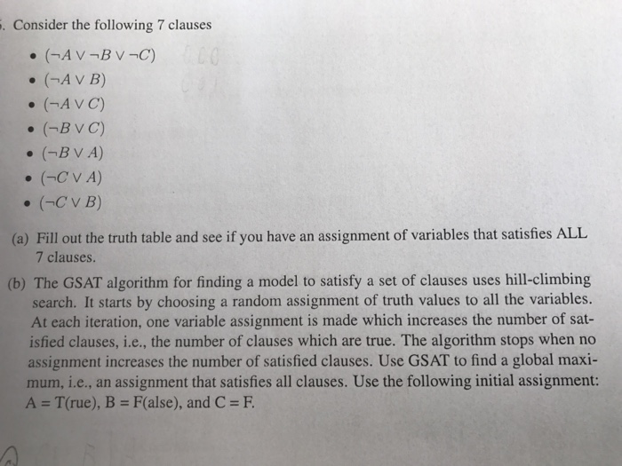  Help construct truth table Consider the following 7 clauses . GAV