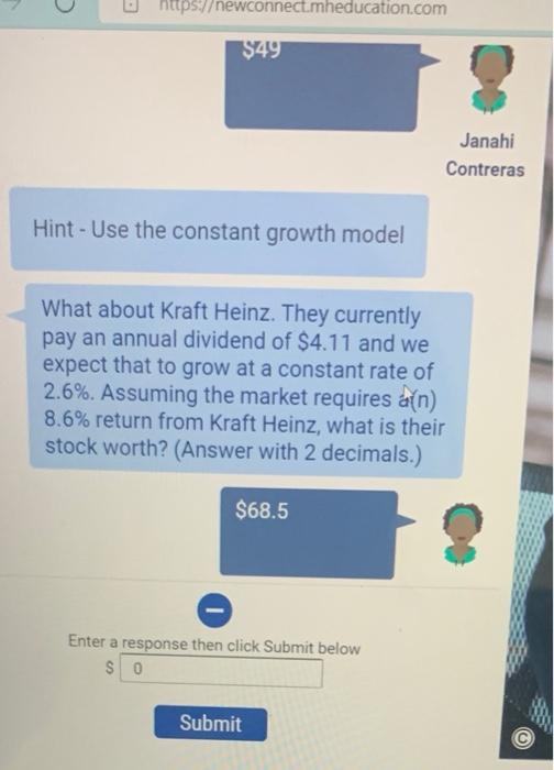  Need some help on the second question please https:/ewconnect.mheducation.com $49 Hint
