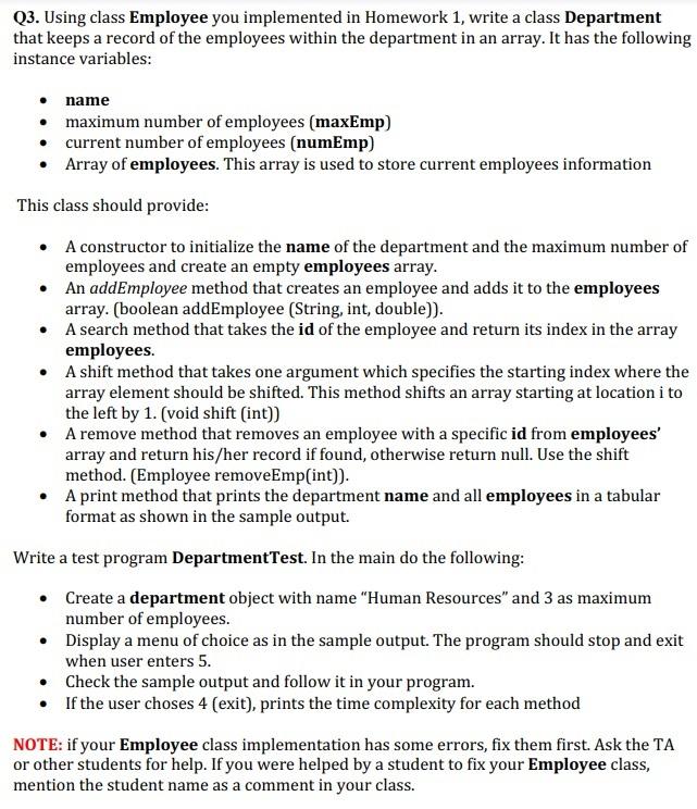  Q3. Using class Employee you implemented in Homework 1, write a