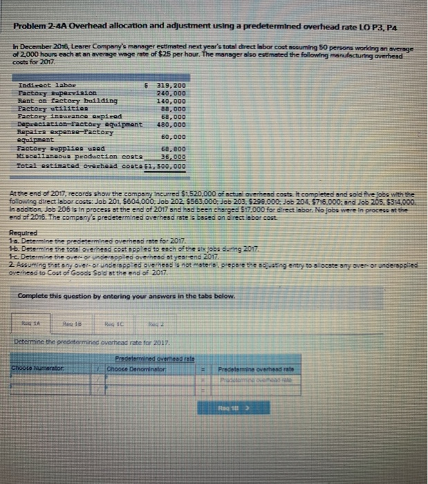  Problem 2. AA Overhead allocation and adjustment using a predetermined overhead
