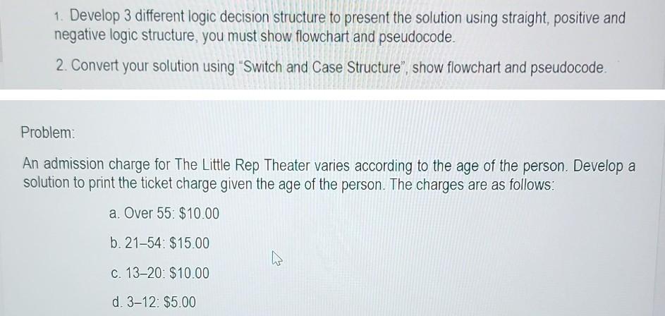  solution manually 1. Develop 3 different logic decision structure to present
