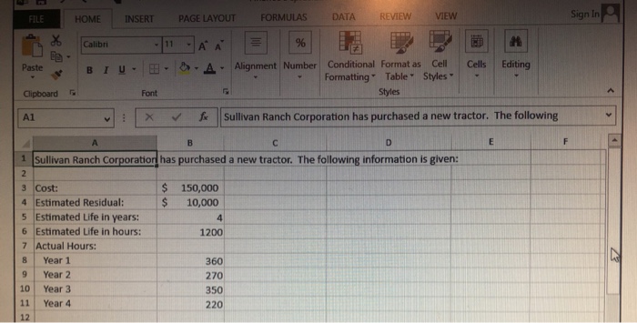 boxes, please! 1 Prepare depreciation schedules using Straight-Line, Activity Based, and Double-Declining